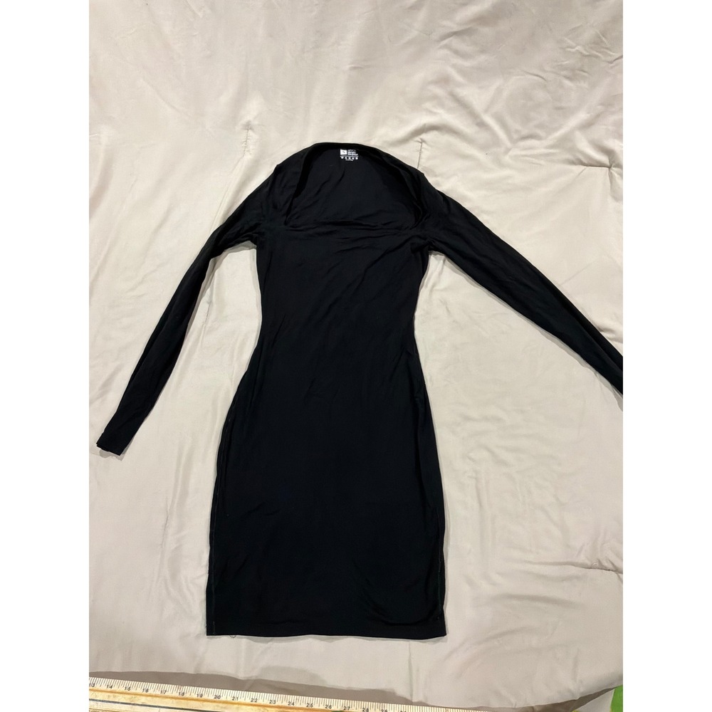 HYZ Womens Black Long Sleeve Square Neck Bodycon Mini Dress Small Nylon‎ Spandex